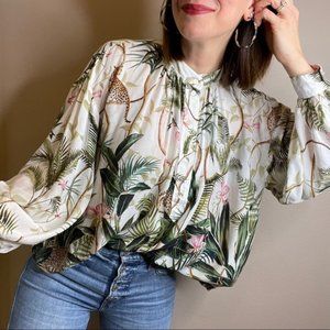 H&M Jaguar/Palm/Jungle print blouse NWT